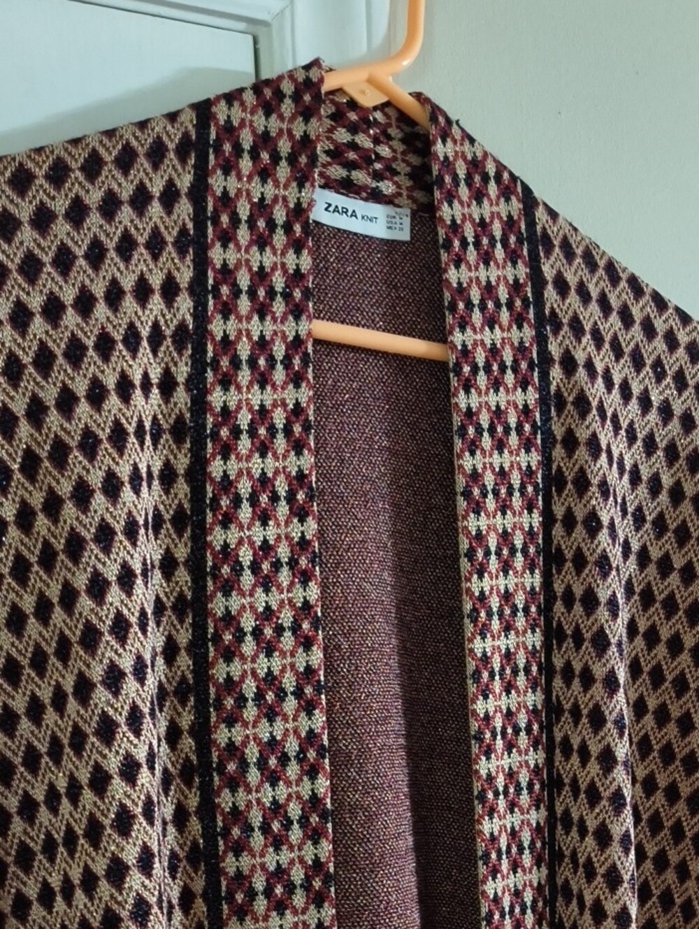 Zara Knit Cream and Burgundy Patterned Sweater - Picture 6 of 9